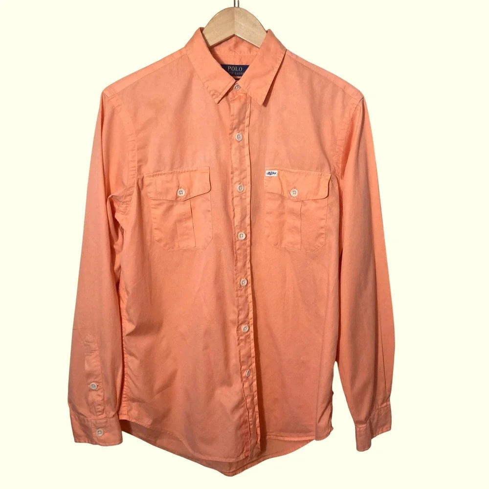 Polo Ralph Lauren Beach Twill Mens Medium Peach Orange Button Down Shirt L/S